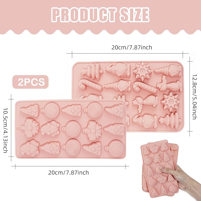 2 Pack Chocolate Molds, Cute Characters Silicone Molds, Chocolate Cake Molds, for Making Chocolate, Candy, Gummy, Jello, Ice, Wax Melts, for Party, A Spooky - Themed Gift, Baking (Christmas Themed)