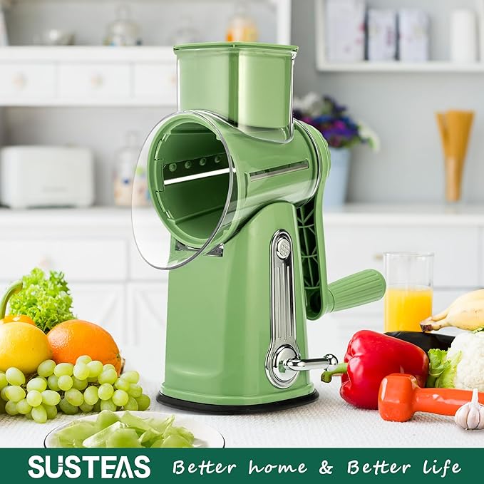 SUSTEAS Rotary Cheese Grater 5 Blades,Kitchen Mandoline Vegetable Slicer