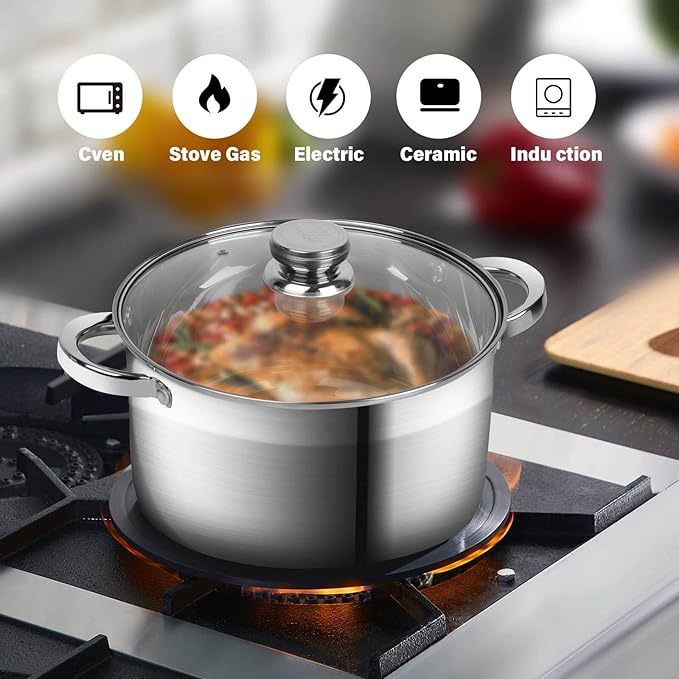 LEUGWAKN 10 Quart Stock Pot with Lid, Stainless Steel Pasta Cooking Soup Pot
