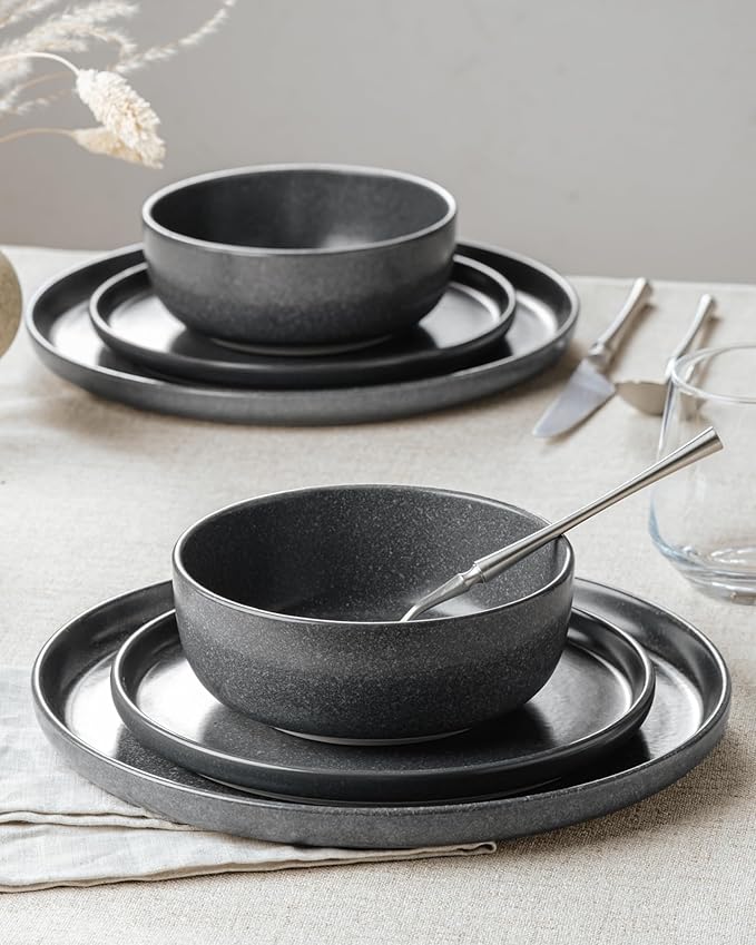 Famiware Milkyway 18-Piece Stoneware Dinnerware Set, Matte Dark Charcoal