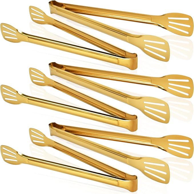 Gold Serving Tongs, 12.9 Inch Stainless Steel Salad Tongs, 6 Pack