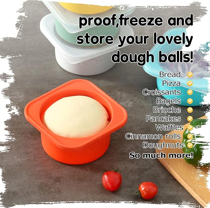 KEVJES Stackable Silicone Artisan Pizza Dough Proofing Containers with Lids (2 Yellow+2 Space Gray)