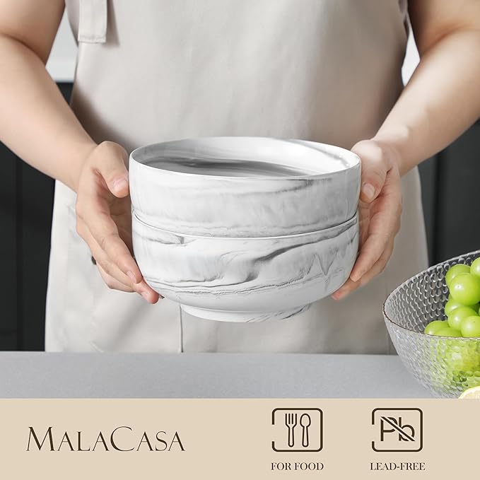MALACASA Salad Soup Bowls Set of 2, 44 OZ Ceramic Bowls for Kitchen