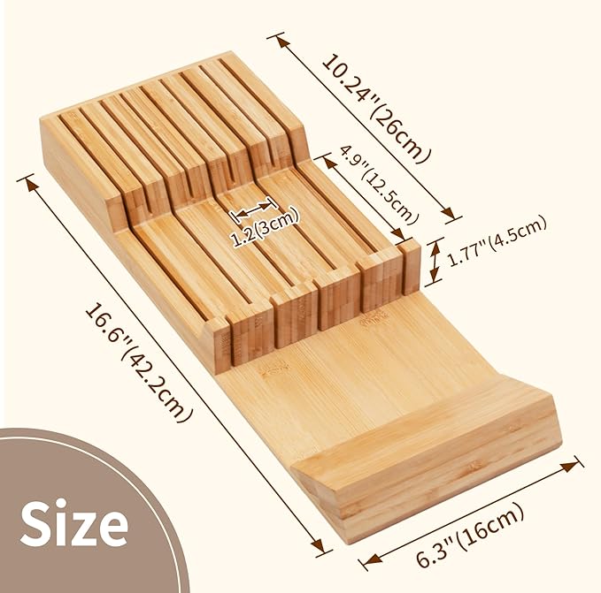 Utoplike Knife Drawer Organizer, Bamboo Knives Block for Kitchen Drawers