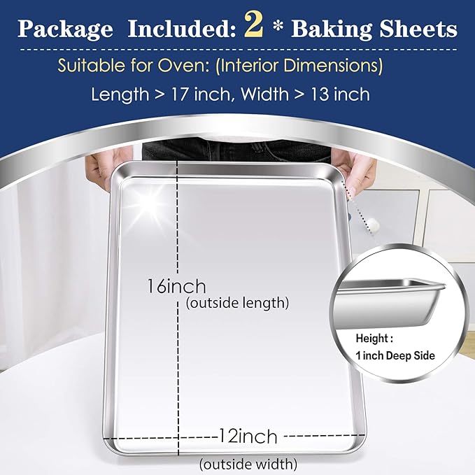 P&P CHEF Baking Sheet Pan, Stainless Steel Cookie Sheet, 16 Inch & 2 Pcs