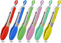 HINMAY Small Tongs Set 7-Inch Mini Tongs with Silicone Tips, Set of 6 (Red Blue Green Pink Mint Yellow)