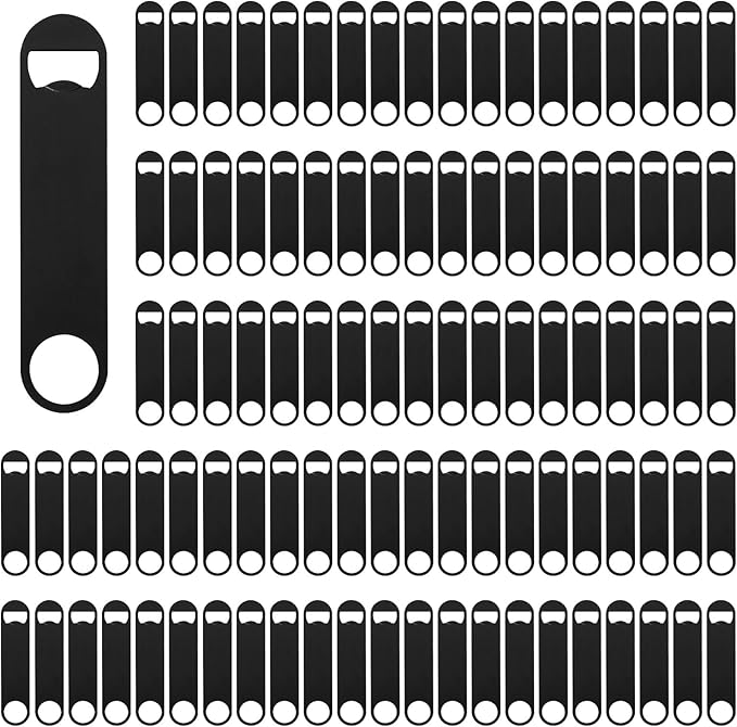Yugada 100 Pack Flat Beer Bottle Opener 5 inch Stainless Steel Flat Bottle Opener Black Beer Bottle Openers for Bartender Kitchen Bar Restaurant (5 Inch)