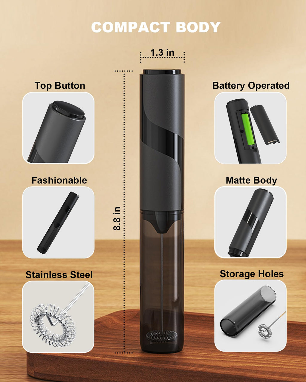 Soenglyun Electric Milk Frother Handheld Foam Maker, Black