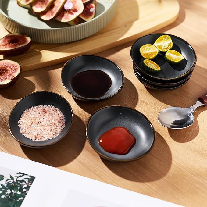 famiware Ceramic Soy Sauce Dish, 2.1oz Dipping Bowl Set of 6, Matte Black