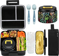 JXXM Bento Lunch Box for Kids With 8oz Soup thermo,Leak-proof Lunch Containers with 5 Compartment,thermo Food Jar and Lunch Bag, Food Containers for School (A-Black(Game Consoley))