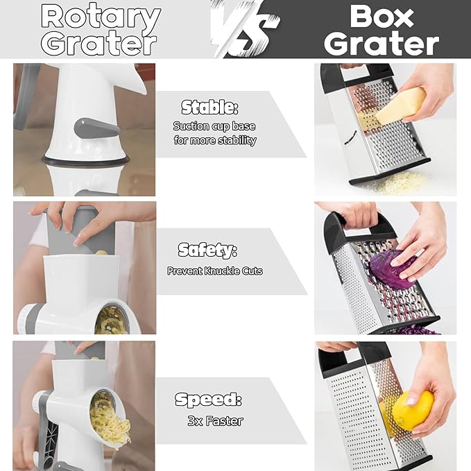 GOTOSOBAY Cheese Grater with Handle,Multifunctional Rotary Cheese Grater