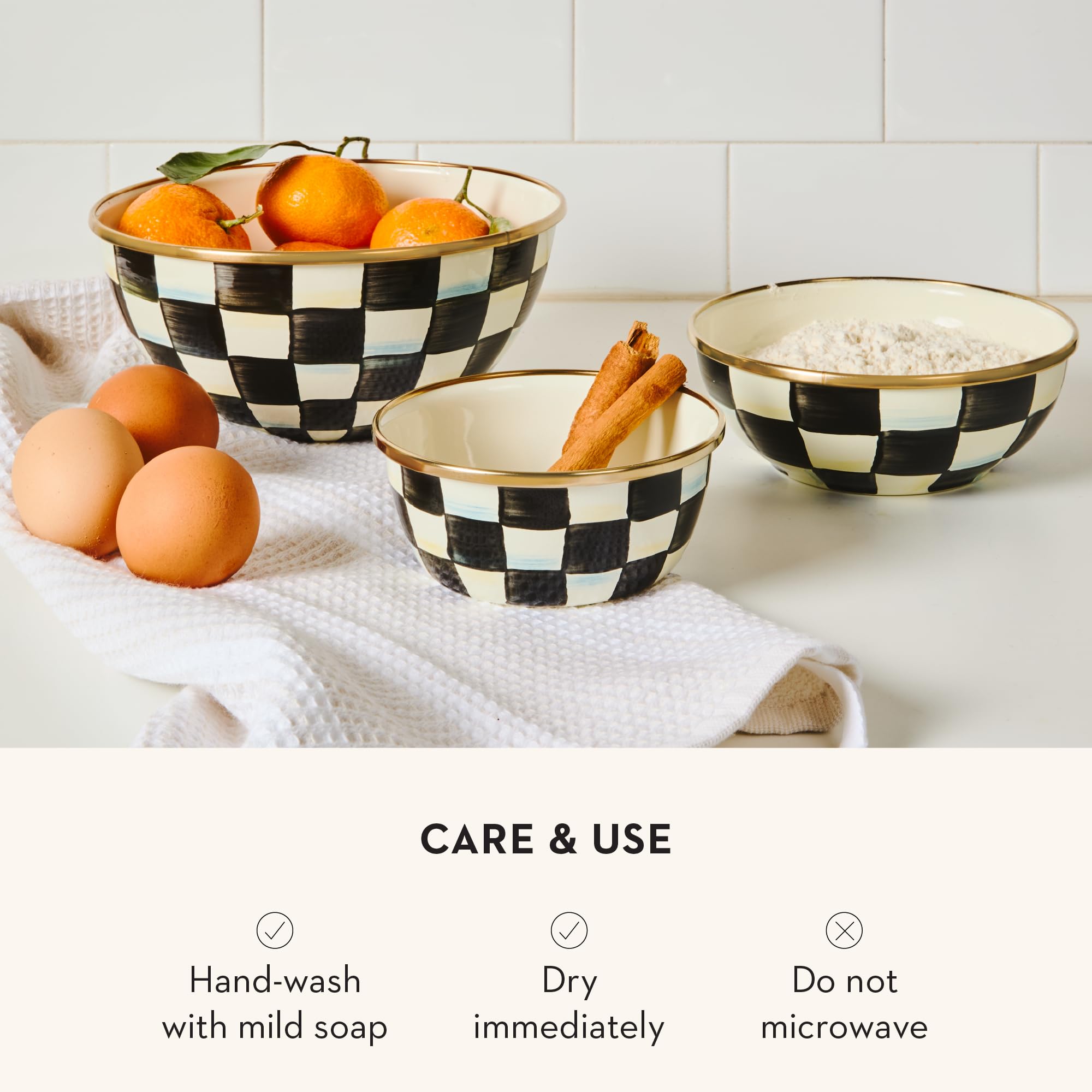 MACKENZIE-CHILDS Everyday Bowl, Extra Small, Black-and-White Courtly Check