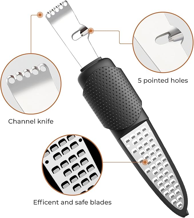 Pisol 3 in 1 Citrus Zester Tool, Lemon Citrus, Orange Zester and Grater