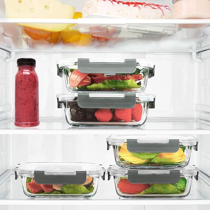 M MCIRCO 10 Pack,22 oz Glass Food Storage Containers with lids, Gray
