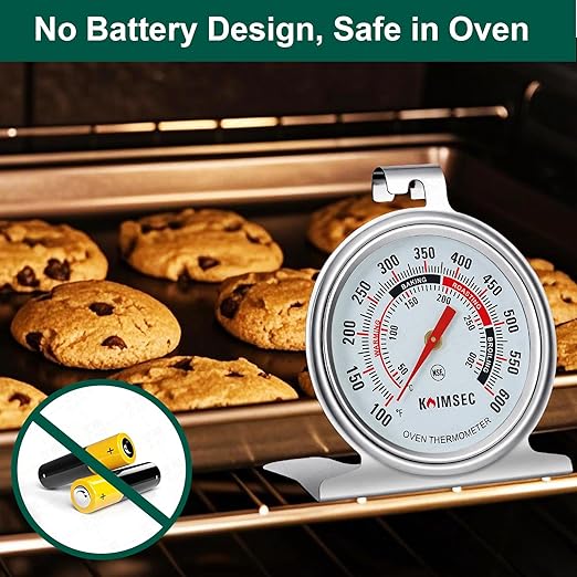 Oven Thermometer for Temperature Gauge, Safe for Inside Gas/Electric/Grill Smoker, Analog Dial Stainless Steel Oven Thermometers with Large Hanger & Baser for Instant Reading in Cooking Baking