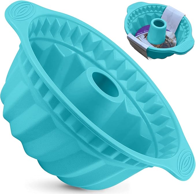 Kenond 2 Pack 9.5 Inch Silicone Fluted Cake Pan, With Sturdy Handle