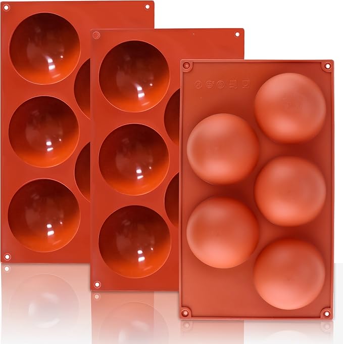 Lerykin 3 Pack Extra Large 5-Cavity Semi Sphere Silicone Molds, Half Sphere Baking Mold Non-Stick for Making Big Size Hot Chocolate Bomb, Jelly, Cake, Dome Mousse