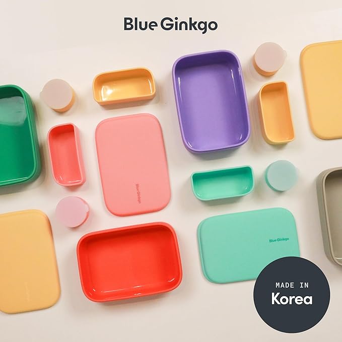 BLUE GINKGO Bento-Style Silicone Lunch Box Set, Purple, Made in Korea