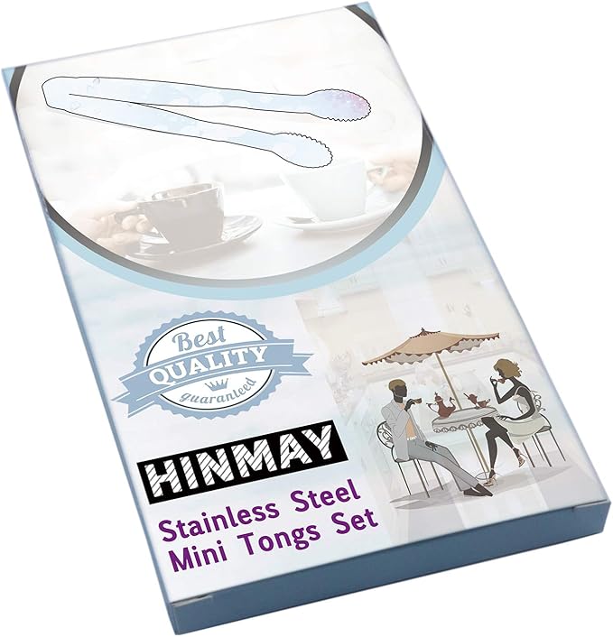 HINMAY 5" Mini Serving Tongs Tiny Stainless Steel Small Tongs, Set of 4