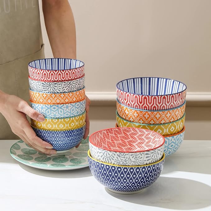 Selamica Ceramic Cereal Bowls Set of 6, 24 Oz Deep Soup Bowls for Kitchen