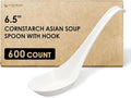 Disposable PLA Cornstarch Asian Soup Spoons with Hook Plastic-Free, 600 PK