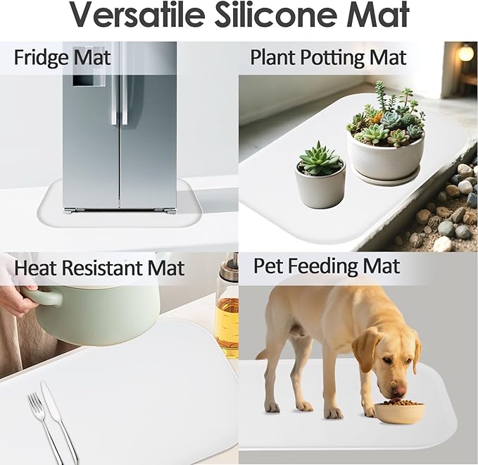 Silicone Coffee Maker Mat with Lip for Countertops, 24'' x 16'', White