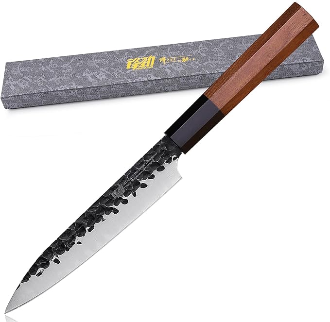 FINDKING Kitchen Utility Knife, 5 Inch Japanese Paring Knife, Small Fruit Knife with 9Cr18MoV High Carbon Steel Blade, Rosewood Octagonal Handle, for Fruits and Vegetables, Dynasty Series