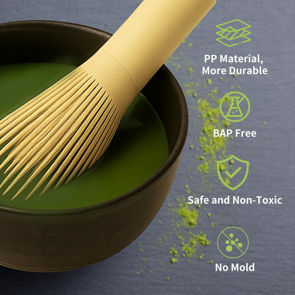 Small Resin Matcha Whisk Traditional Japanese Long Handle Chasen Matcha Stirrer Gifts for Tea Lovers, Easy to Clean Plastic Chasen for Authentic Japanese Tea Preparation (Yellow)