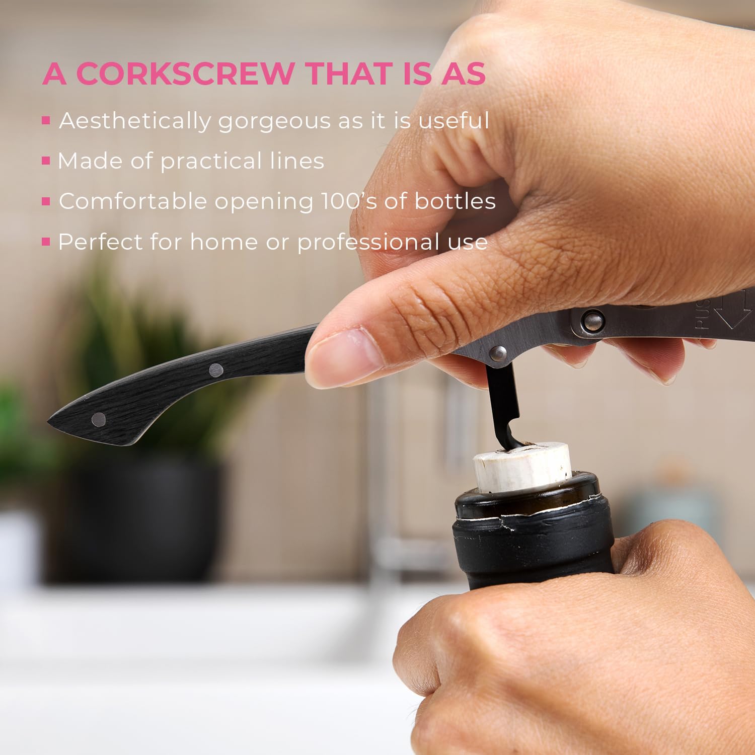 Pocket Prestige Waiters Corkscrew By Coutale Sommelier - Blackwood - French Patented Spring-Loaded Double Lever Wine Bottle Opener for Bartenders and Gifts - Sharp Micro-Serrated Knife