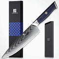 zongchuan 8-Inch Damascus Chef Knife, 67-Layer High Carbon Stainless Steel Kitchen Knife with Ergonomic Blue Black G10 Handle, Protective Sheath & Gift Box for Home and Professional Cooking