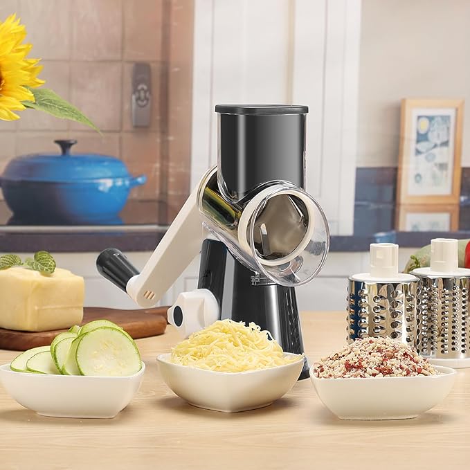 Cambom Rotary Cheese Grater Hand Crank Cheese Shredder, Black