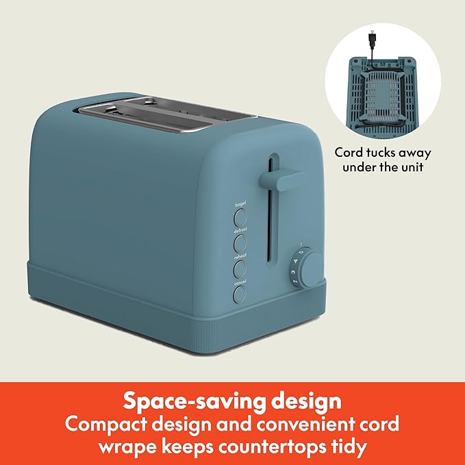 bella 2-Slice Toaster with Extra Wide Slots and 6-Shade Control, Surf