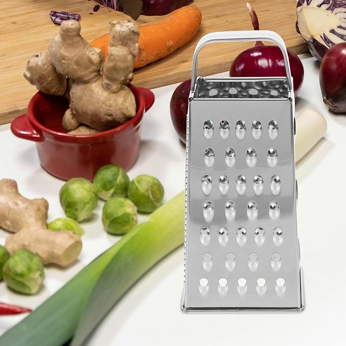 MAGICLULU 8-Inch Box Cheese Grater with Handle - Heavy Duty Stainless Steel 4-Sided Vegetable Slicer, Shredder & Zester, Potato & Citrus - Multipurpose Manual Kitchen Food Tool