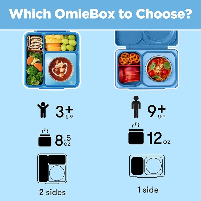 Omie OmieBox Kids Insulated Leakproof Bento Lunch Box with Food Jar (Blue Sky)