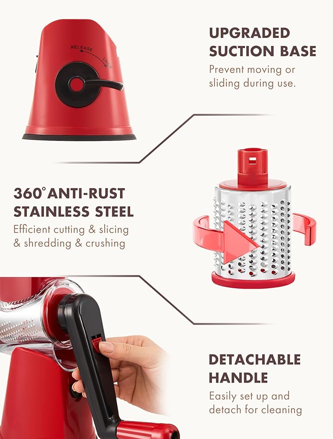 GDL Cheese Grater Hand Crank, Rotary Cheese shredder, Vegetable Slicer