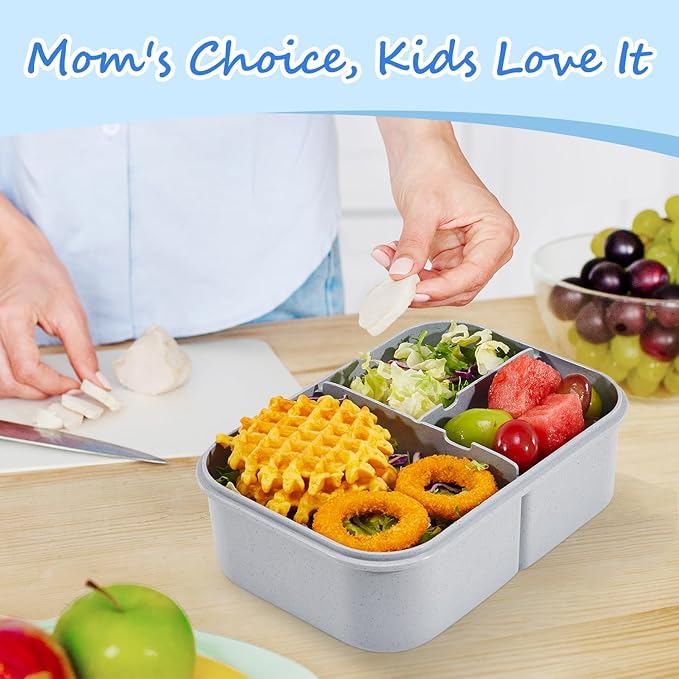 MISS BIG® Large Bento Lunch Box for Adults, 1900ml, 3 Compartments, Gray