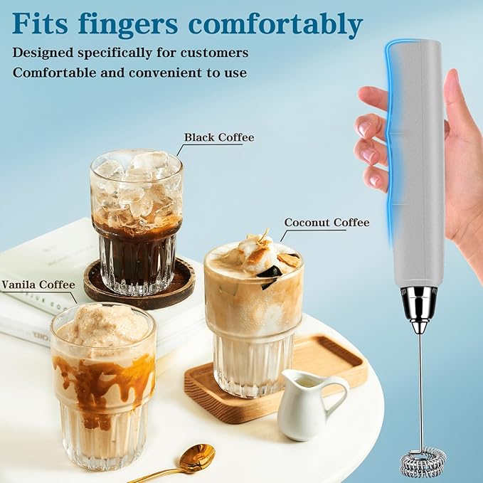 Milk Frother Wand Rechargeable Handheld Whisk Coffee 3 Speed Adjustable