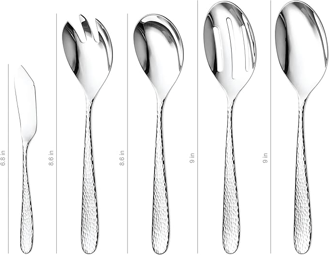 Danialli Matte Silverware Set, 18/10 Stainless Steel Satin Flatware, Modern Brushed Finish Cutlery, Dishwasher Safe & Durable, Built to Last (10-Piece Serving Set, Fidenza Hammered)