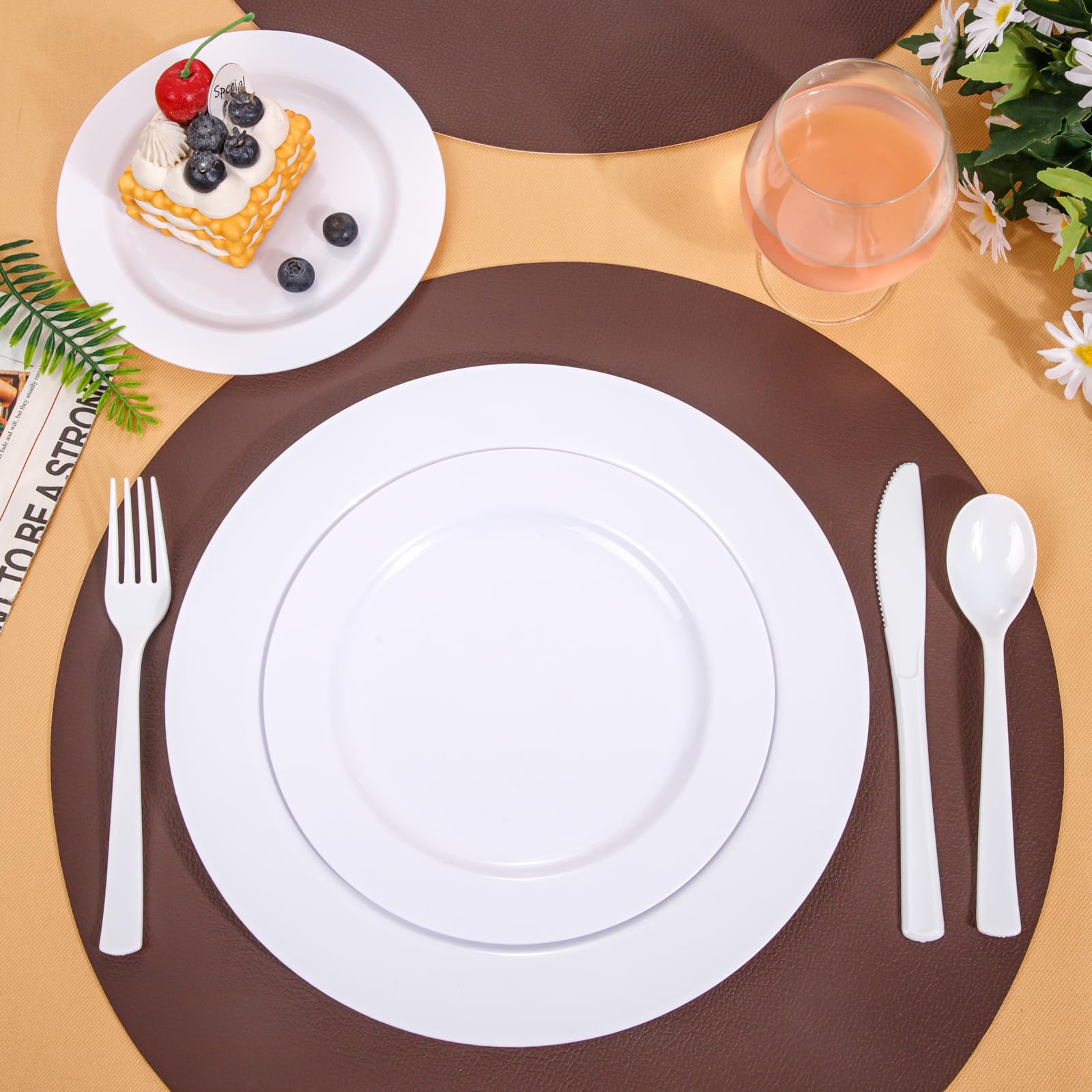 EI 360pcs White Plastic Silverware,Plastic Silverware Heavy Duty,Disposable Plastic Cutlery,Plastic Utensil Sets,Fancy Plastic Silverware include 120pcs Forks,120pcs Spoons and 120pcs Knives for Party