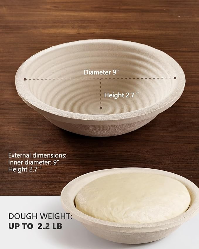 Rorecay Wood Pulp Banneton Bread Proofing Baskets, Set of 2, 9 Inch Round