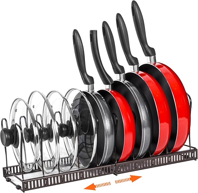 ROOHUA Pot and Pan Lid Organizer Rack for Under Cabinet, 12"-23" Expandable