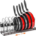 ROOHUA Pot and Pan Lid Organizer Rack for Under Cabinet, 12"-23" Expandable