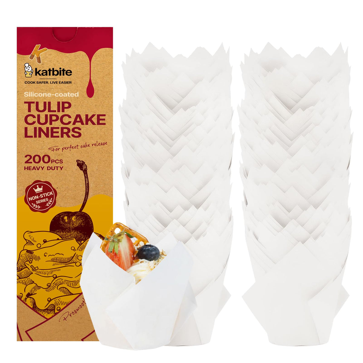Katbite Tulip Cupcake Liners 200PCS, Standard Size Muffin Baking Cups Brown