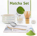 ROMROC 8PCS Matcha Whisk Set, Ceramic Matcha Kit Set Whisk and Bowl (White)