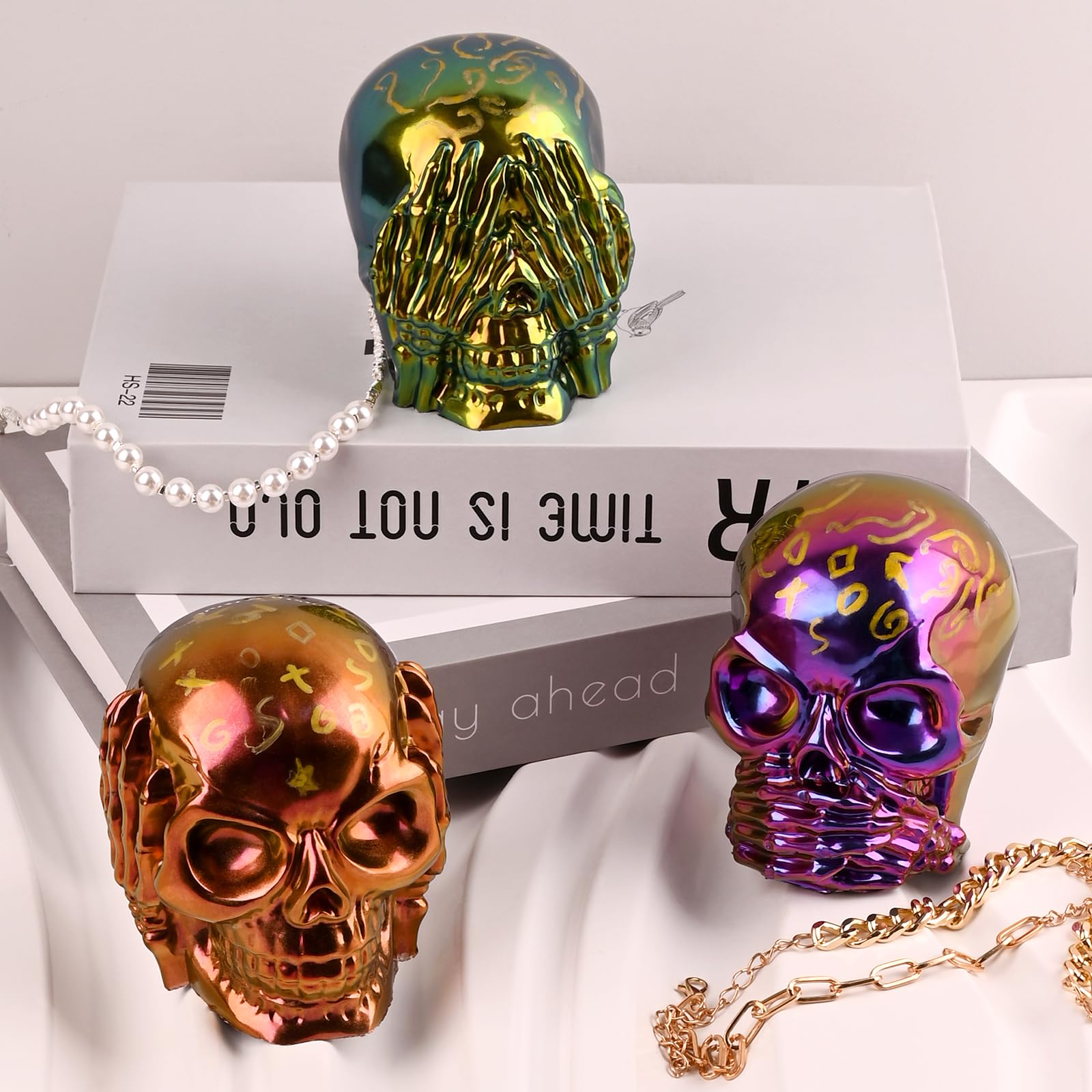 Actvty Skull Resin Molds, 3 Pieces Hear-no, Speak-no, See-no Evil Skull Silicone Molds for Resin Casting, 3D Skull Epoxy Molds for DIY Resin Crafts, Halloween Home Decor, translucent