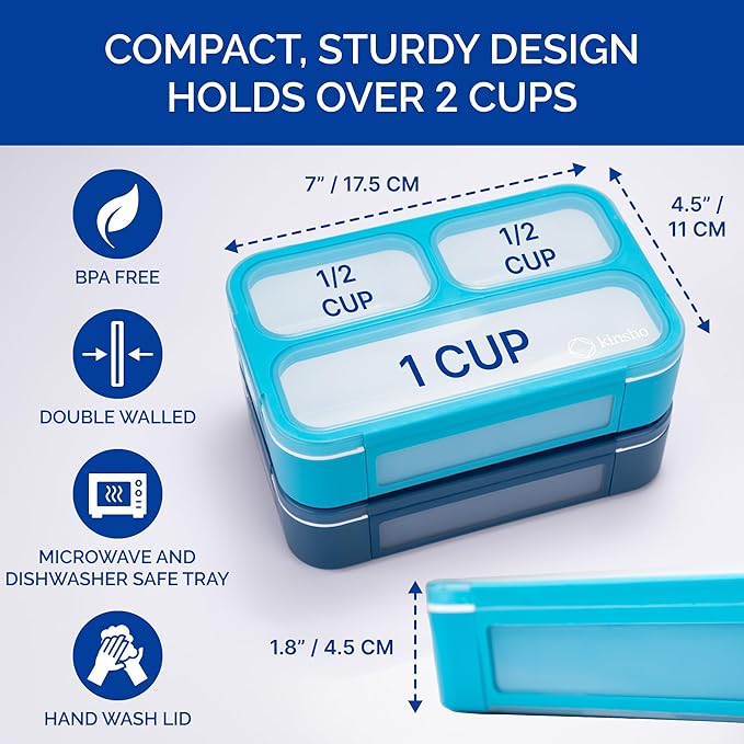 kinsho Small Snack Box Containers for Kids Toddlers, Set of 2 (Navy+Blue)