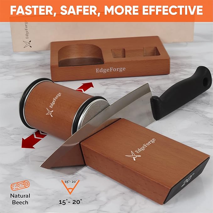 Rolling Knife Sharpener Kit – Diamond & Ceramic Knife Sharpener Set with Magnetic 15° & 20° Angle Guide, 4 Sharpening Discs, Leather Strop & Stand, Manual Kitchen Knife Sharpening Tool Gift Set