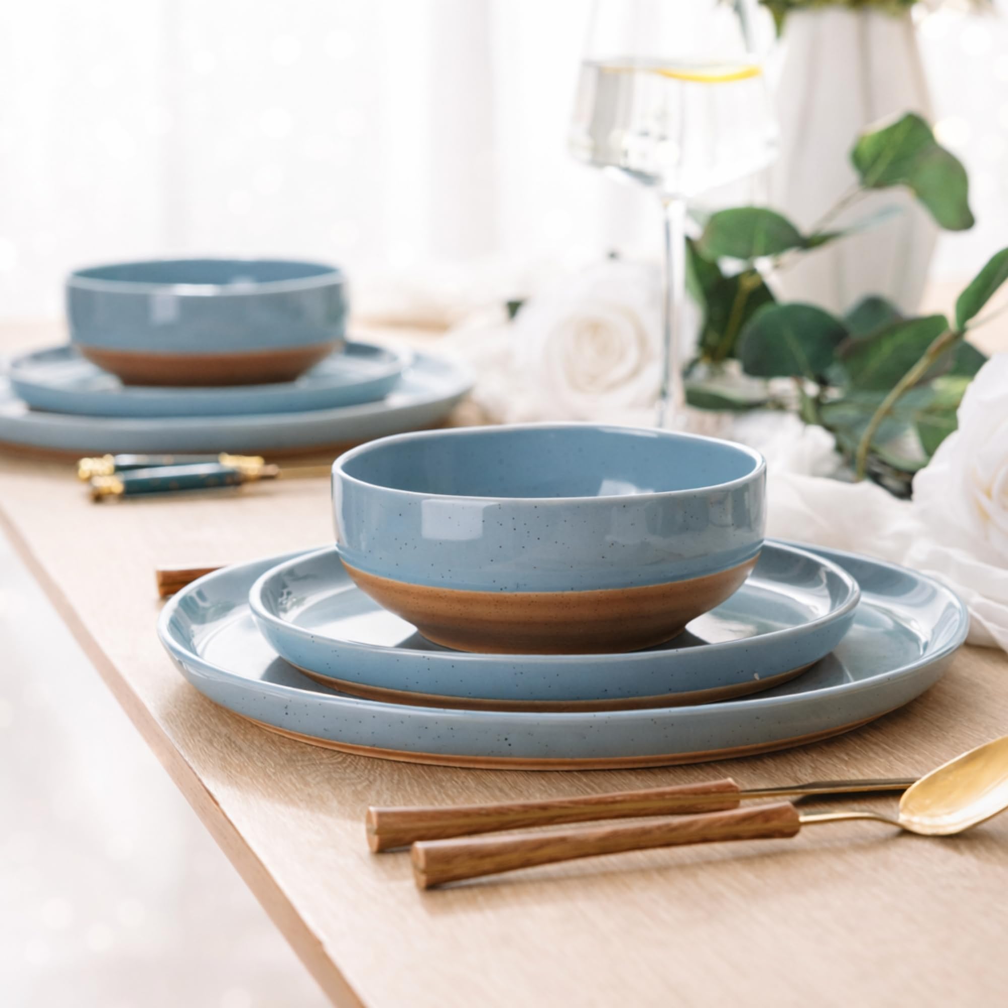 AmorArc Dinnerware Sets for 6, 18 Pieces Ceramic Plates and Bowls Set