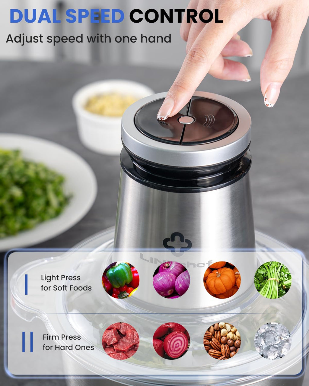 LINKChef Food Processor Small, 10 Cup Food Chopper with Container, 2.3L 600W Electric Meat Grinder for Home Use, Stainless Steel Mini Food Processor for Kitchen, Vegetable, Onion, Garlic, Salad