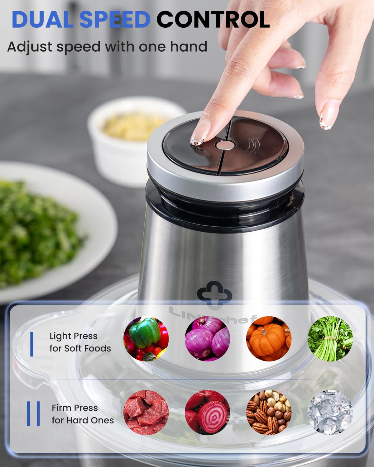 LINKChef Food Processor Small, 10 Cup Food Chopper with Container, 2.3L 600W Electric Meat Grinder for Home Use, Stainless Steel Mini Food Processor for Kitchen, Vegetable, Onion, Garlic, Salad
